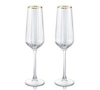 Joeyan 270ml Rayas Copas de Champán Cristal con Borde Dorado, Juego de 2 | Copas de Vino Soplado a Mano,Copas de Cava Elegantes para Regalo Navideñas Fiestas,Bodas,Cumpleaños,Apto para lavavajillas