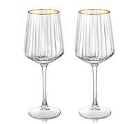 Joeyan 560ml Copas de Vino Tinto con Borde Dorado, Juego de 2 Copas de Vino Blanco con Rayas Soplado a Mano, Copas de Cristal para Regalo Navideñas Fiestas, Bodas, Cumpleaños, Apto para lavavajillas