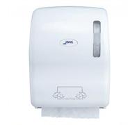 Jofel AG56000 Dispensador de Papel Toalla Autocortante, Bobina en Continuo (Máx 210mm), Sistema Sin Palanca Non Touch para Máxima Higiene, Cortes de 27cm para Ahorro, Pared, ABS Blanco
