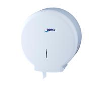 Jofel Azur AE51000 Dispensador de Papel Higienico Industrial Mediano - Portarrollos Jumbo de Pared con Cerradura, Capacidad 300m, Max 220mm Diametro, ABS Blanco Resistente, para Banos Publicos