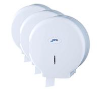 Jofel - Portarrollos de Papel Higiénico Industrial Mediano, Dispensador de Papel en Rollos 300m, 220mm Diámetro, Mandril 45mm, Ideal Baños Públicos, Carcasa ABS, Valor AE57000 Blanco (Paquete de 3)
