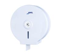 Jofel - Portarrollos de Papel Higiénico Industrial Mediano, Dispensador de Papel en Rollos hasta 300m, max. 220mm de Diámetro, Mandril de 18 a 55mm, Carcasa Acero Laminado Blanco, Clásico AE12100