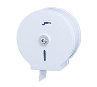 Jofel - Portarrollos de Papel Higiénico Industrial Pequeño, Dispensador de Papel en Rollos hasta 200m, max. 190mm de Diámetro, Mandril de 18 a 55mm, Carcasa Acero Laminado Blanco, Clásico AE12400