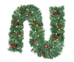JOFONY Guirnalda de Navidad con iluminación decorativa, 50 ledes, 2,7 m, guirnalda de abeto, batería, luz blanca cálida, guirnalda de luces con piñas, bayas, guirnalda de Navidad, decoración navideña