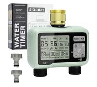 Johgee Ordenador de riego de 2 Salidas con Entrada de latón, Reloj de riego Digital con retardo de Lluvia, Control de riego automático/Manual, Temporizador de Agua para jardín