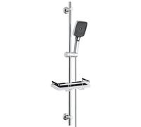 JOHO Barra de Ducha 100cm con Alcachofa de Ducha, Acero inoxidable Columna Ducha con Soporte Ajustable y Manguera, Estante Ducha Cromado