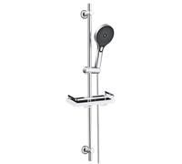 JOHO Barra de Ducha 100cm con Alcachofa de Ducha, Acero inoxidable Columna Ducha con Soporte Ajustable y Manguera, Estante Ducha Cromado