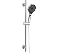 JOHO Barra de ducha de acero inoxidable de 70 cm con alcachofa, manguera y soporte, juego de barra de ducha con soporte para alcachofa ajustable, juego de ducha con alcachofa de 3 chorros, cromado