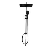 JOHO Columna de Ducha Acero Inoxidable sin Grifo Thermostato, Set Ducha con Barra Altura Adjustable con Ducha Mano Alcachofa y Cabezal Rociador Lluvia 35x25cm, Negro