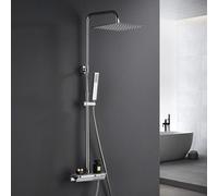 JOHO Columna de Ducha con Grifo, Conjunto Set Ducha Acero Inoxidable con Barra Altura Adjustable, Cabezal Lluvia 25x25 cm y Termostático Cromo