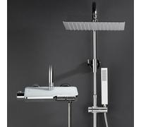 JOHO Columna de Ducha con Grifo, Conjunto Set Ducha Acero Inoxidable con Barra Altura Adjustable, Cabezal Lluvia 20x20 cm y Termostático Cromo