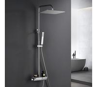 JOHO Columna de Ducha con Grifo, Conjunto Set Ducha Acero Inoxidable con Barra Altura Adjustable, Cabezal Lluvia 35x25 cm y Termostático Cromo