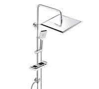 JOHO Columna de Ducha en Acero INOX sin Grifo, Conjunto ducha con Barra Ducha Altura Adjustable, Cabezal Ducha Lluvia 30x30 cm y Estante, Cromo