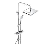 JOHO Columna de Ducha en Acero INOX sin Grifo Termostático, Conjunto ducha con Barra Ducha Altura Adjustable, Cabezal Ducha Lluvia 20x20 cm y Estante, Cromo