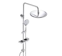 JOHO Columna de Ducha en Acero INOX sin Grifo Termostático, Conjunto ducha con Barra Ducha Altura Adjustable, Cabezal Ducha Lluvia 20 cm y Estante, Cromo
