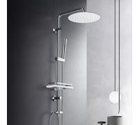 JOHO Columna de Ducha sin Grifo, Set Ducha Acero Inoxidable, Adaptarse a los orificios existentes, Cabezal Lluvia 25 cm y Estante Ducha Cromo