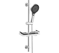 JOHO Columna de ducha sin mezclador, barra de ducha de acero inoxidable 70 cm con soporte de alcachofa ajustable, adaptable a los orificios existentes con alcachofa 3 Geti y estante, Cromo