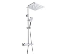 JOHO Columna Ducha con Grifo Termostatica Grifo Bañera Termostático Conjunto Ducha Termostatica Barra Ducha Monomando Altura Ajustable Cabezal de Ducha lluvia Cuadrada Cromo 30x30cm