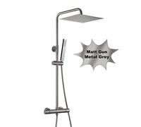 JOHO Columna Ducha con Grifo Termostático, Set Ducha de Altura Ajustable Acero Inoxidable con Alcachofa y Cabezal Ducha lluvia 30x30 cm gris