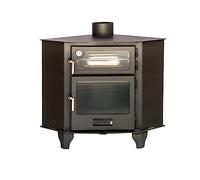 JOIMA - Estufa de Leña con Horno Rinconera - Modelo AZUER RINCON 8 kW. Incluye Bandeja en Acero Inoxidable para Asados.