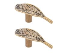 JOINPAYA Paquete de 2 Pomos de Latón Dorado Diseño de Hoja Vintage, Tiradores Decorativos para Cajones y Armarios Instalación Fácil y Uso Versátil
