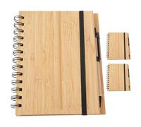 jojofuny 3 Piezas Cuaderno de Espiral con Cubierta de Material Natural, Páginas Rayadas, 3 Bolígrafos Integrados, Color Caqui, Reutilizable, para Dibujo Creativo y Oficina