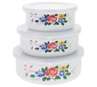 jojofuny 3 Piezas Tazón Multifuncional de Esmalte Tapa para Almacenar Alimentos, Fácil de Limpiar, Set en Tamaños Grande, Mediano y Pequeño, Adecuado para Oficina
