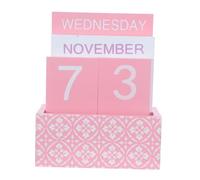 jojofuny Calendario de Escritorio de Madera, Calendario Perpetuo de Sobremesa, Rosa, Giro Manual, Formato Compacto, para Mesilla de Noche y Estantería