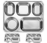 jojofuny Plato de Acero Inoxidable Rectangular 5 Compartimentos Profundo | Plata, Reutilizable y Apilable, Bordes Suaves, para Buffet, Hogar, Verduras y Sopa