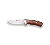Joker Cuchillo montero Corzo CR23, con funda de cuero marrón, con cachas de madera roja prensada y hoja MOVA de 10 cm, herramienta de pesca, caza, camping y senderismo