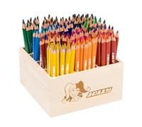 JOLLY Classpack - Wood,X-Big Delta, Basic Colours, caja de madera con 144 lápices de colores, 12 colores básicos, irrompible y no tóxico, mina extragruesa, forma triangular ergonómica, ideal para la