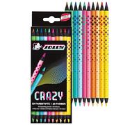 JOLLY Next Generation, Lápices de colores Crazy, 10 lápices de colores irrompibles de doble cara con 20 colores, madera negra, forma de lápiz redonda y ergonómica, diseño de moda