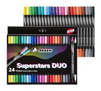 JOLLY Rotuladores Next Generation Superstars Duo | Rotuladores lavables de con dos puntas, punta de escritura y punta gruesa, diseño negro, 24 colores