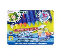 JOLLY Superwaxies lápices de cera acuarelables - acuarelables 10 piezas en estuche metálico, 11 piezas (pack de 1), auténtica cera de abeja, práctico estuche, colores vivos y opacos