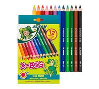 JOLLY X-Big lápices de color - set de 12 lápices de color en estuche de cartón, minas de 6,4 mm de grosor, forma de lápiz de color hexagonal, material escolar y accesorios