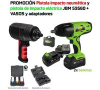 JOMAFA - Promoción Pistola de impacto neumática y Pistola de impacto electrica por batería JBM 53560 + Vasos y adaptadores - JMK10022