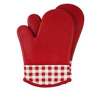 Jonhen Guantes de Horno Resistentes al Calor con Forro de algodón, Soportes de Silicona para Cocina, cocinar, Hornear, Asar, Barbacoa, Rojo, Grande
