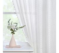 JOOJA 2 paneles de cortinas bohemias traslúcidas de ganchillo vintage con borlas de algodón para ventana de dormitorio y sala de estar, estilo blanco de ganchillo 2, 150 x 244 cm