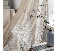 JOOJA 2 Paneles de Cortinas traslúcidas de Encaje Bohemio Bordadas, Bohemias, Vintage, Cortinas semitopacas para Sala de Estar, Dormitorio (Color Beige Ganchillo, 150 x 213 cm)