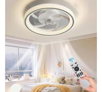 JOPWUE Ventilador de techo silencioso con luz, mando a distancia, lámpara de techo LED regulable, ventilador de techo moderno para sala de estar, dormitorio, 6 velocidades ajustables, 48 x 12 cm (gris