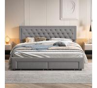 JOROBURO - Marco de cama king size, 180 x 200 cm, cama con plataforma acolchada con espacio de almacenamiento debajo de la cama, soporte para listones de madera, montaje fácil, sin necesidad de somier