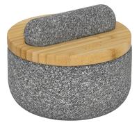 Joseph Joseph Dash Mortero y Mazo con Tapa de Bambú de Granito Natural Grey / Brown de 13 cm