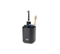 Joseph Joseph Easy-Store Soporte Porta Cepillo y Pasta de Dientes, Compatible con Cepillos Eléctricos y Tradicionales, 3 Compartimentos, Almacenamiento Baño Desmontable, Negro Mate