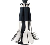 Joseph Joseph Elevate Juego de Utensilios de Cocina 6 Piezas con Soporte Giratorio, Mangos de Silicona Ergonómicos, Acero Inoxidable