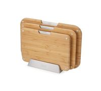 Joseph Joseph Nest™ Juego de 3 Tablas de Cortar en madera de Bambú, Doble Cara, Antideslizantes, Iconos de Alimentos, Soporte de Metal