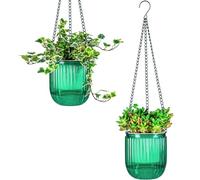 Josteve 11,4 cm, 2 macetas colgantes para interiores con orificios de drenaje, pequeñas macetas colgantes para exteriores, nivel de agua visible, decoración del hogar, jardinería