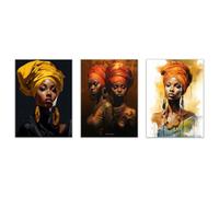 JOSUE Cuadros Salon Modernos Adornos Pared Decorativos Lienzo Mujer negra Mural Moderno Cuadro para Salón Dormitorio Baño Pasillo Decoración（Naranja 7-60x80cmx3 Sin marco