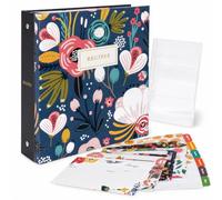 Jot & Mark Organizador de recetas de 3 anillos (jardín floral) | 50 tarjetas de recetas de 4 x 6, separadores de página completa arcoíris y protectores de páginas de plástico