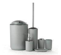 JOTOM Juego de Accesorios de Baño 6 Piezas,Cubo de Basura,Jabonera,Dispensador de jabón,Vaso,Vaso para Cepillo de Dientes y escobilla (Gris)