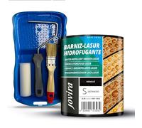 JOVIRA PINTURAS Barniz-Lasur Hidrofugante Protector Satinado al Agua y Kit con Minicubeta, Rodillo de Espuma, Varilla y Paletina. (750 Mililitros, Wengué + Kit Barniz-Lasur) E-36-K